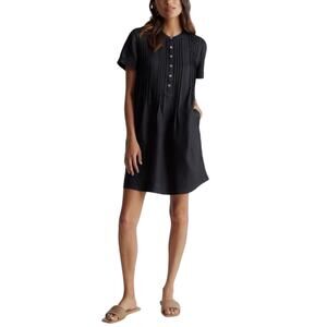 Quince 100% Linen European Short Sleeve Swing Dress Black M NEW